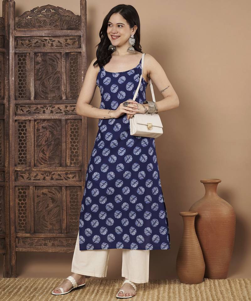 Blue color cotton fabric designer printed stylish formal kurta