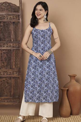 Blue color cotton fabric designer printed stylish formal kurta