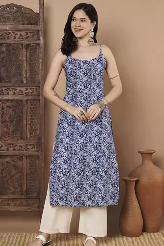 Blue color cotton fabric designer printed stylish formal kurta