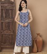 Blue color cotton fabric designer printed stylish formal kurta
