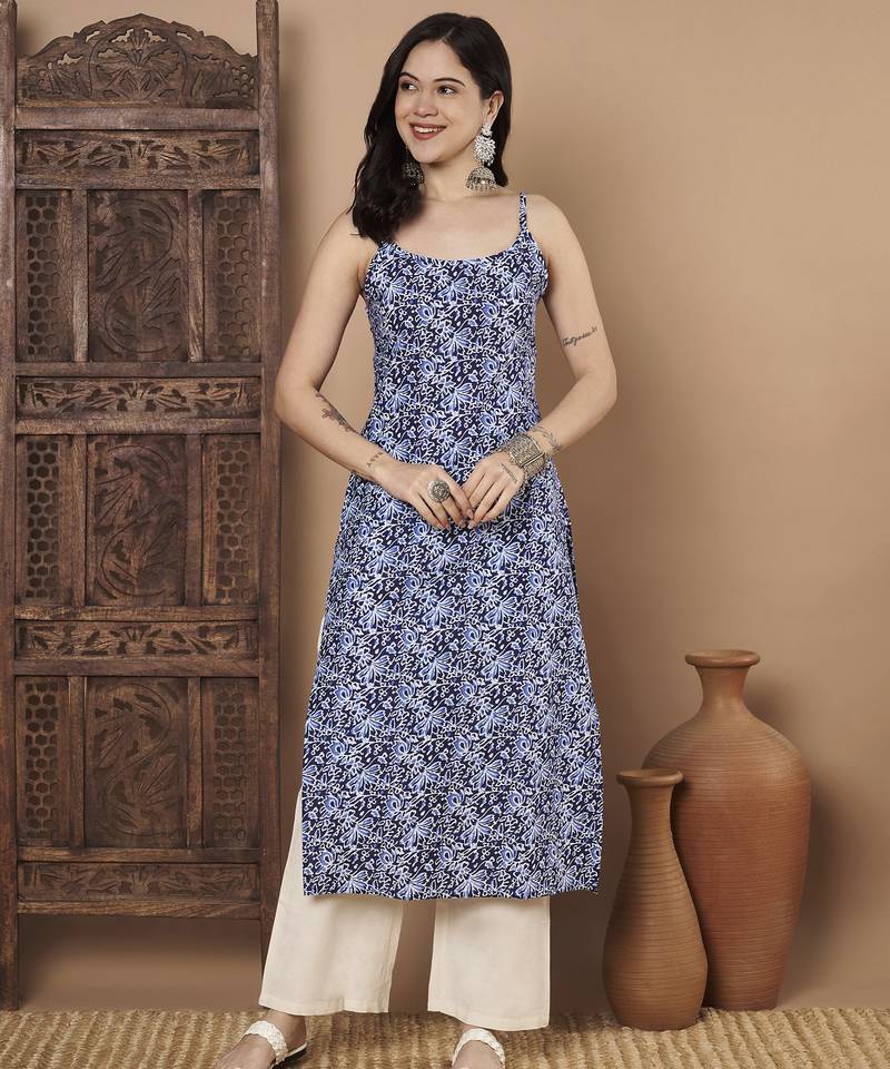 Blue color cotton fabric designer printed stylish formal kurta