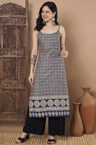 Blue color cotton fabric designer printed stylish formal kurta