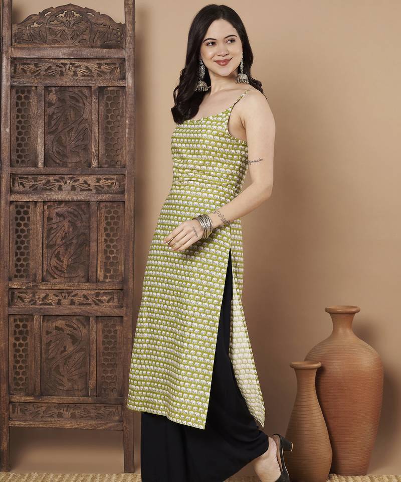 Mustard color cotton fabric designer printed stylish formal kurta
