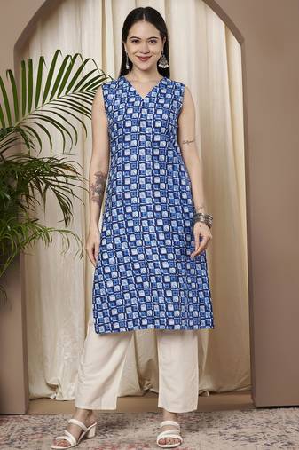 Blue color cotton fabric designer printed stylish formal kurta