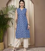 Blue color cotton fabric designer printed stylish formal kurta