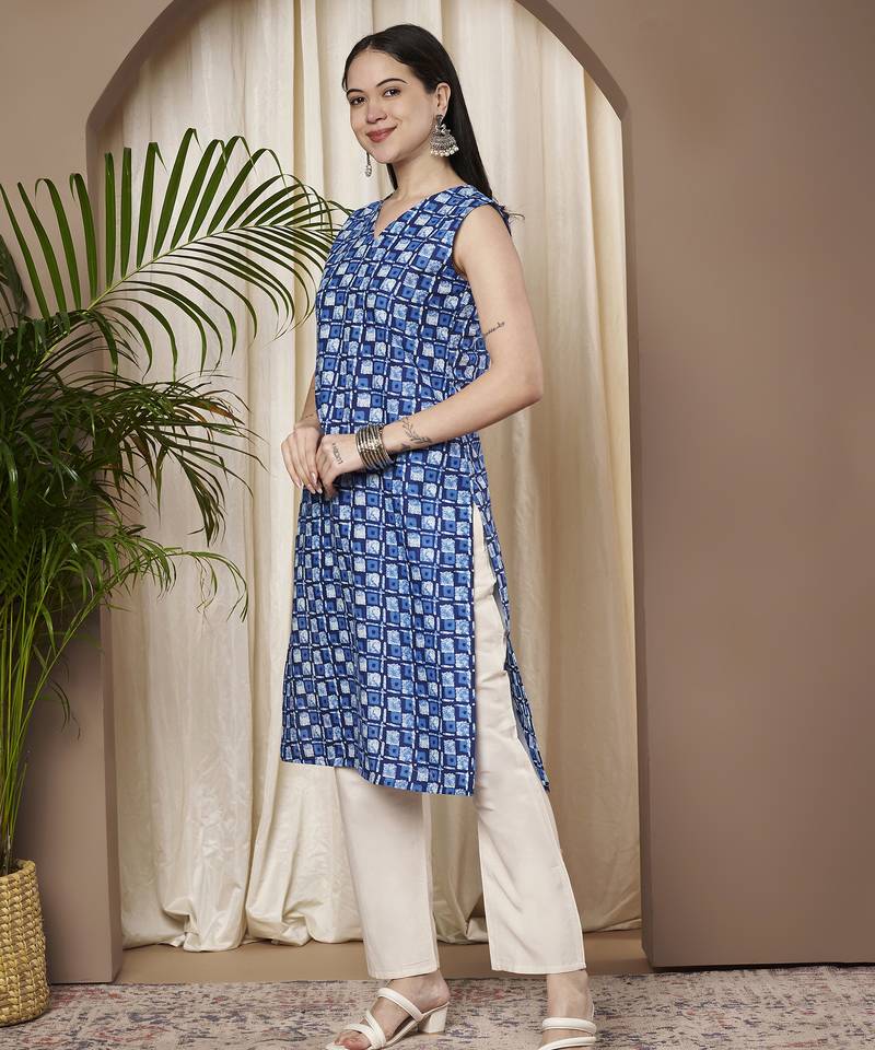 Blue color cotton fabric designer printed stylish formal kurta