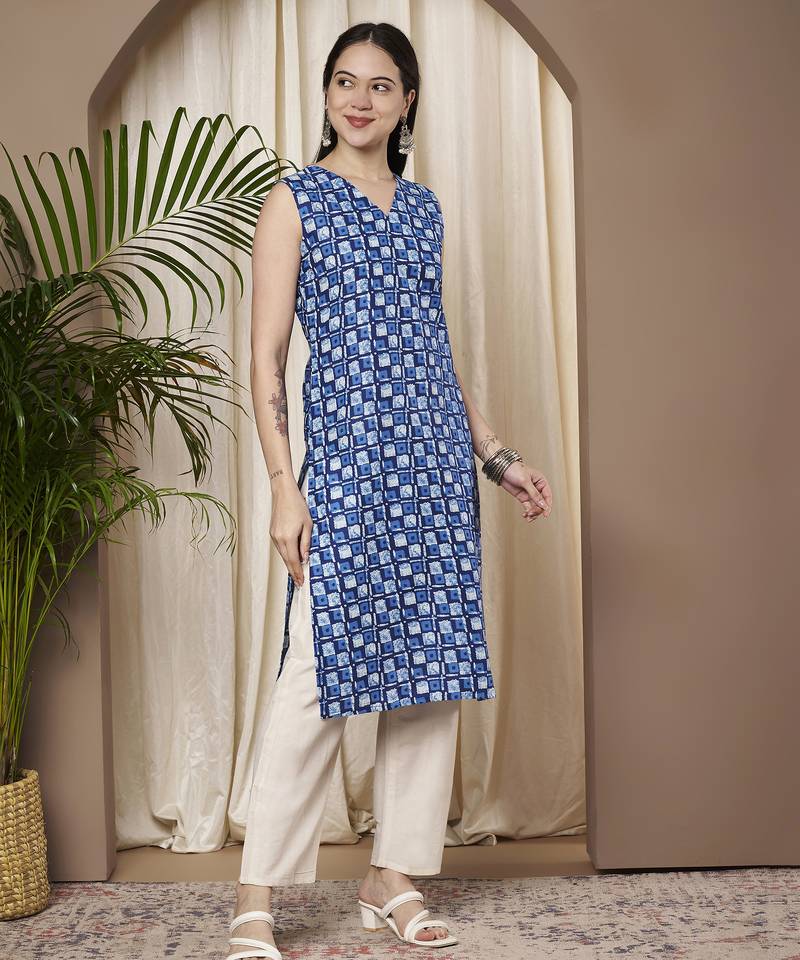 Blue color cotton fabric designer printed stylish formal kurta