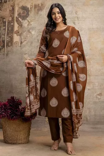 Cotton cambric straight  kurti-pant-dupatta  set