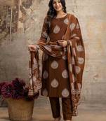 Cotton cambric straight  kurti-pant-dupatta  set