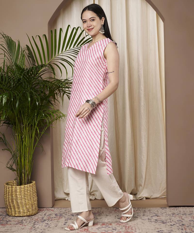 Pink color cotton fabric designer printed stylish formal kurta