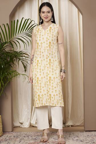 Mustard color cotton fabric designer printed stylish formal kurta