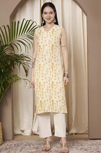 Mustard color cotton fabric designer printed stylish formal kurta