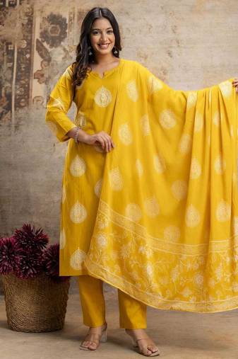 Cotton cambric straight  kurti-pant-dupatta  set