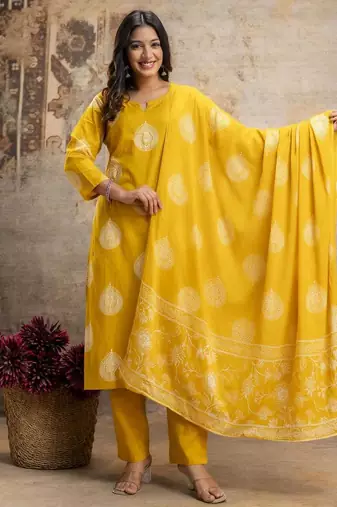 Cotton cambric straight  kurti-pant-dupatta  set