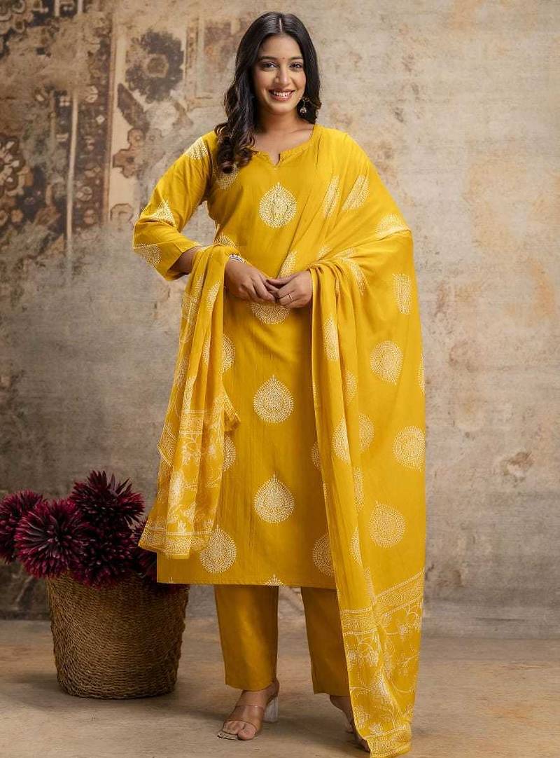 Cotton cambric straight  kurti-pant-dupatta  set