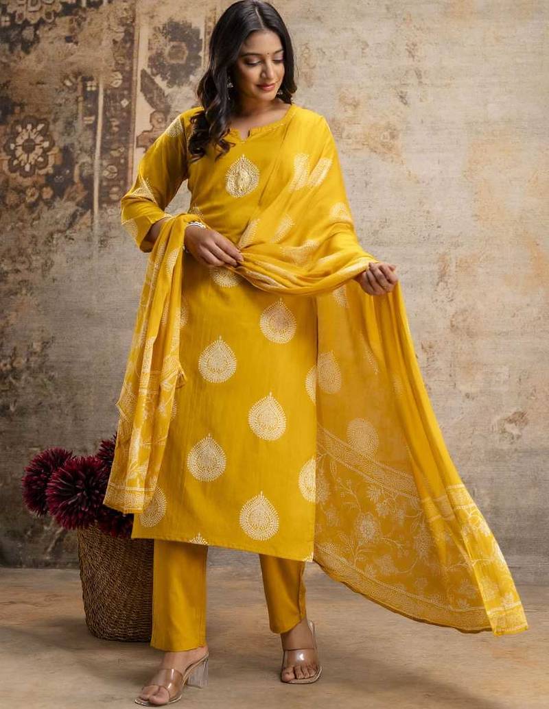 Cotton cambric straight  kurti-pant-dupatta  set