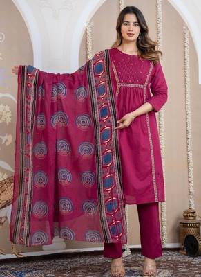 Cotton cambric a-line kurti-pant-dupatta  set 1
