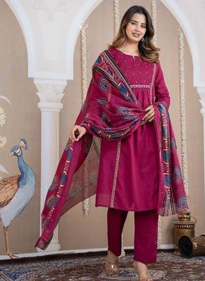 Cotton cambric a-line kurti-pant-dupatta  set 2