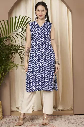 Blue color cotton fabric designer printed stylish formal kurta