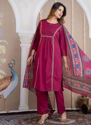 Cotton cambric a-line kurti-pant-dupatta  set 3