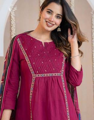 Cotton cambric a-line kurti-pant-dupatta  set 4