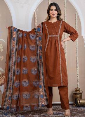Cotton cambric a-line kurti-pant-dupatta  set 1