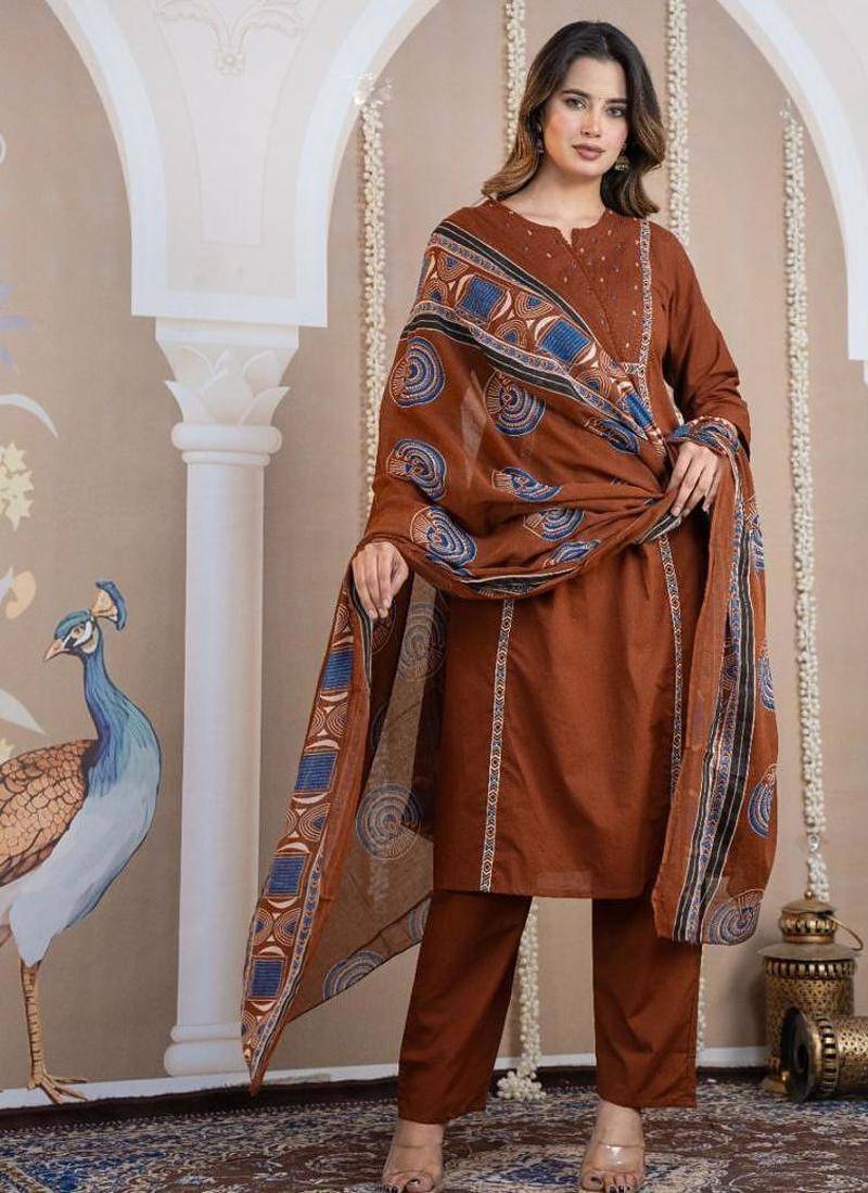 Cotton cambric a-line kurti-pant-dupatta  set