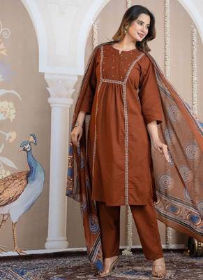 Cotton cambric a-line kurti-pant-dupatta  set 3