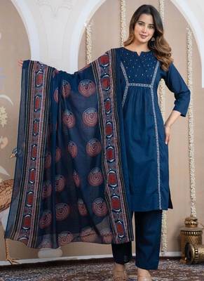 Cotton cambric a-line kurti-pant-dupatta  set 1