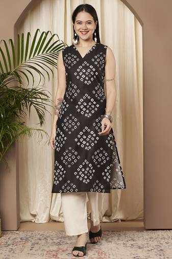 Black color cotton fabric designer printed stylish formal kurta