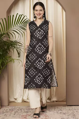 Black color cotton fabric designer printed stylish formal kurta