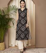 Black color cotton fabric designer printed stylish formal kurta