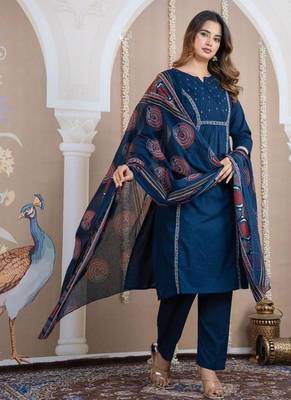 Cotton cambric a-line kurti-pant-dupatta  set 3