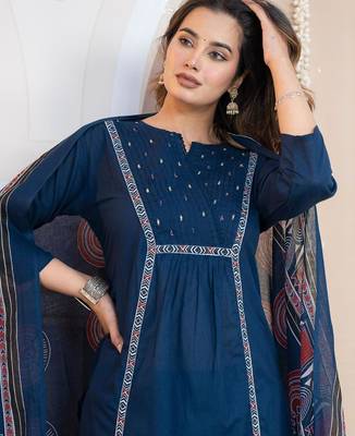 Cotton cambric a-line kurti-pant-dupatta  set 4