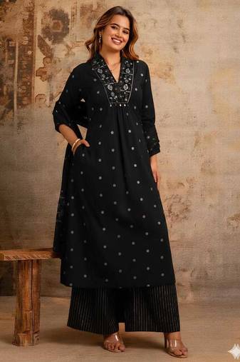 Cotton cambric printed a-line kurti-pant-dupatta  set