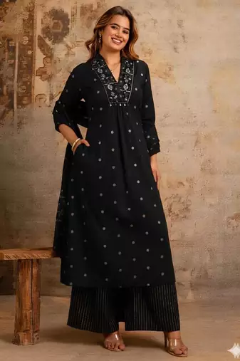 Cotton cambric printed a-line kurti-pant-dupatta  set