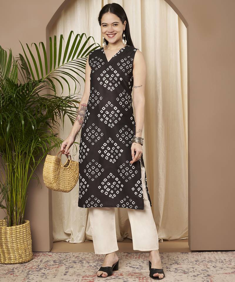 Black color cotton fabric designer printed stylish formal kurta