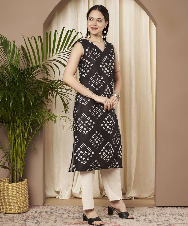 Black color cotton fabric designer printed stylish formal kurta