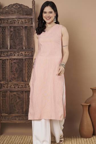 Pink color cotton fabric designer printed stylish formal kurta