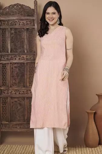 Pink color cotton fabric designer printed stylish formal kurta