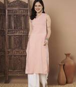 Pink color cotton fabric designer printed stylish formal kurta