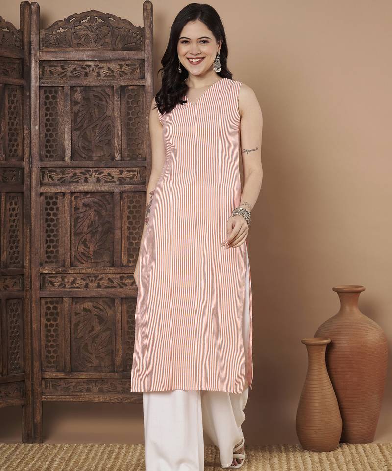 Pink color cotton fabric designer printed stylish formal kurta