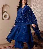 Cotton cambric printed a-line kurti-pant-dupatta  set