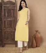 Yellow color cotton fabric solid stylish formal kurta