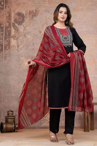 Cotton cambric printed straight  kurti-pant-dupatta  set