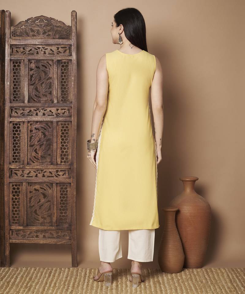 Yellow color cotton fabric solid stylish formal kurta