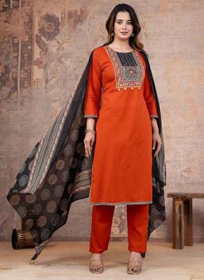 Cotton cambric printed straight  kurti-pant-dupatta  set 1