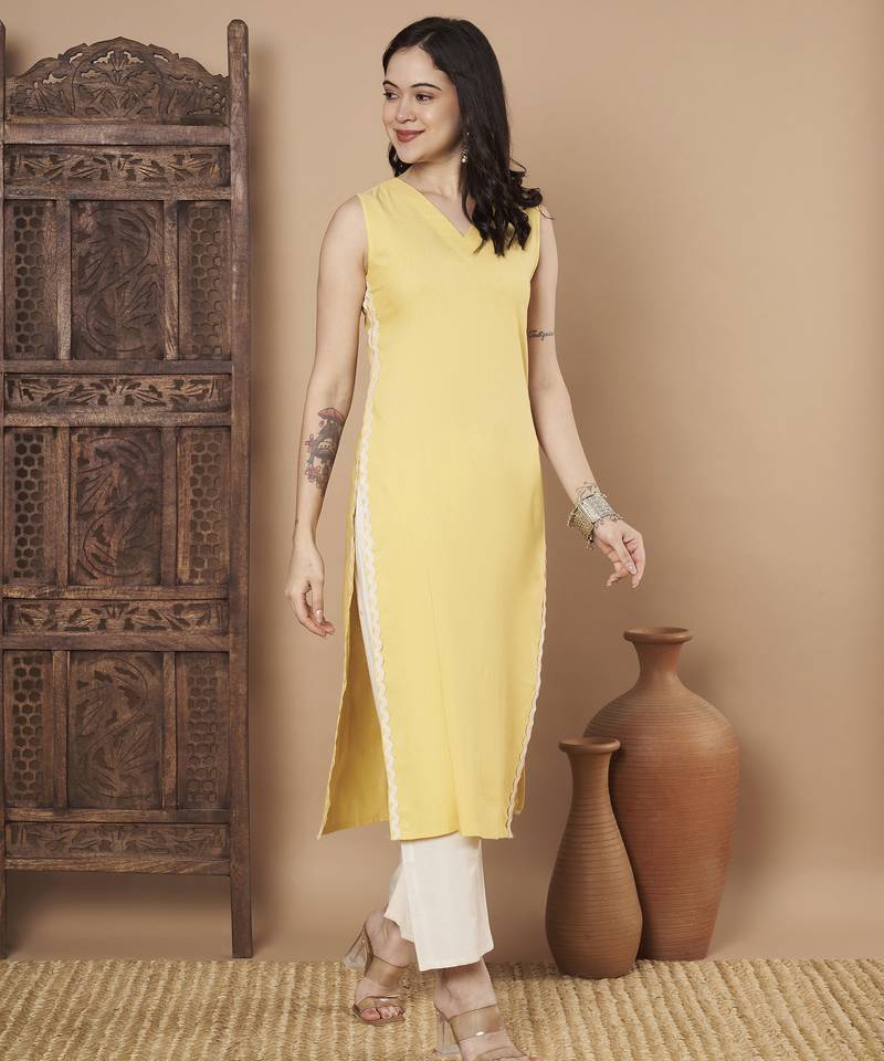 Yellow color cotton fabric solid stylish formal kurta