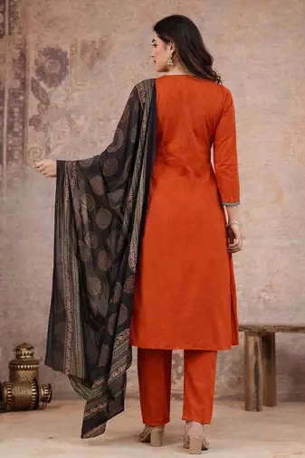 Cotton cambric printed straight  kurti-pant-dupatta  set