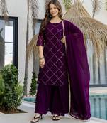 Wine faux georgette fabric beautiful graceful ceremonial kurta set